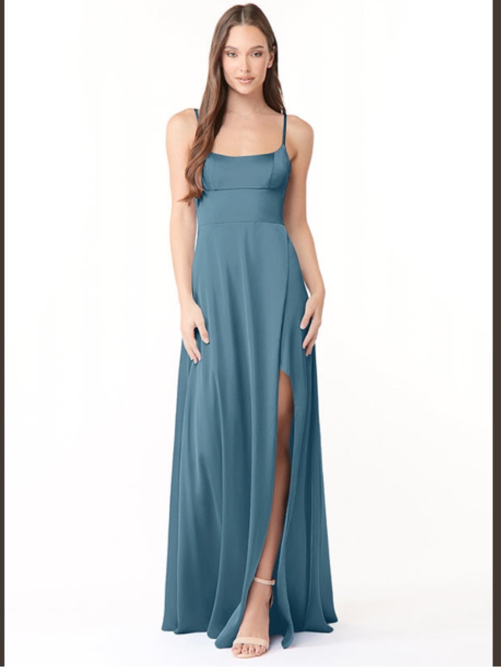 Azazie Satin Maxi Dress in blue